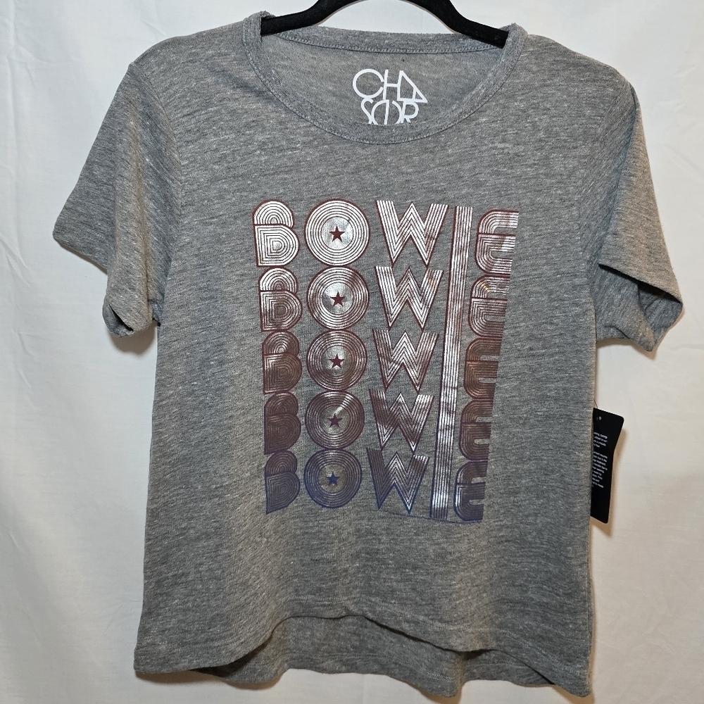 NWT Chaser BOWIE Shimmer Metallic Logo Short Sleeve Shirt Soft David Bowie sz M